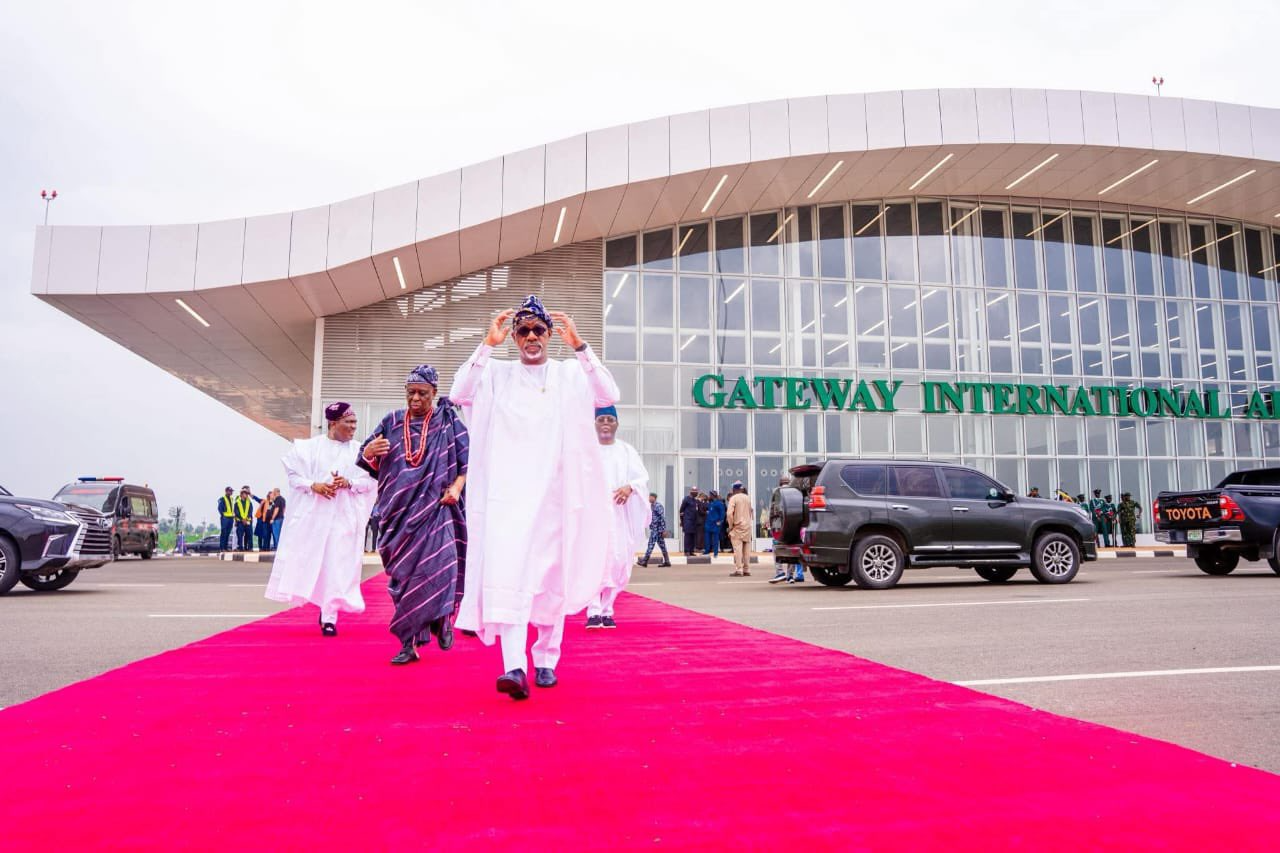 An image file of Ogun State Governor, Dapo Abiodun at the newly inaugurated Gateway Airport, Ilisan-Ilupeju, Remo Road, Ogun state.